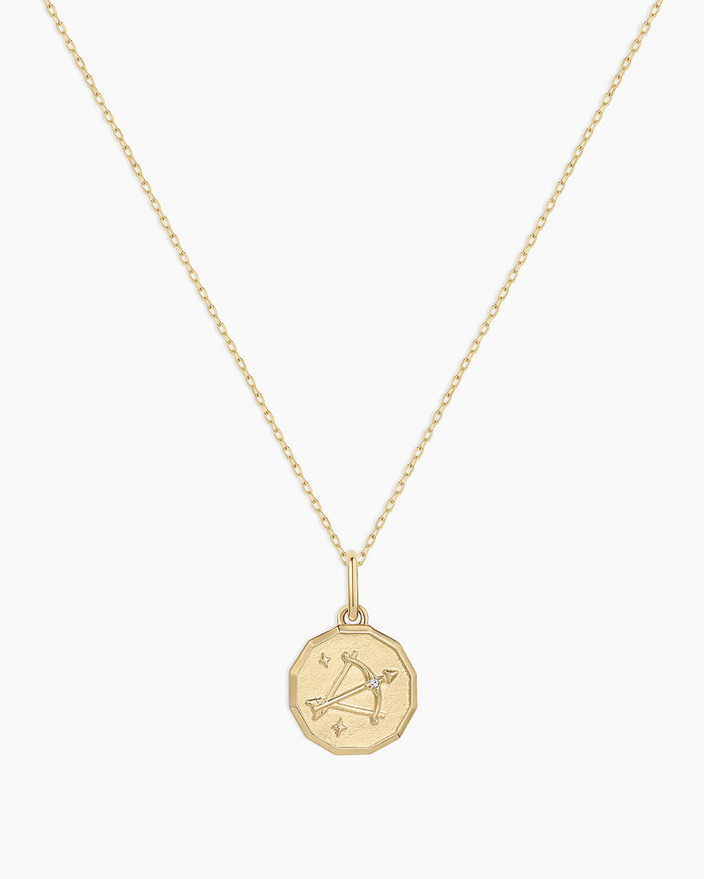 Diamond Zodiac Coin Charm Necklace || option::14K Solid Gold, Sagittarius