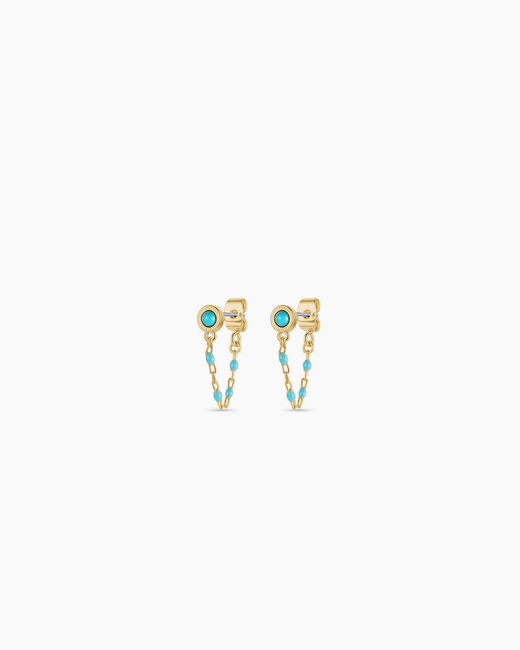 Turquoise Capri Chain Huggies || option::18K Gold Plated