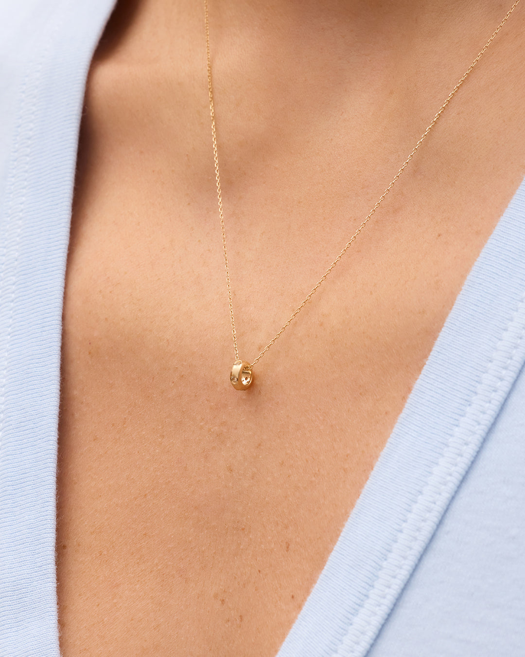 14K Gold Birthstone Halo Charm Necklace || option::14K Solid Gold, Citrine - November