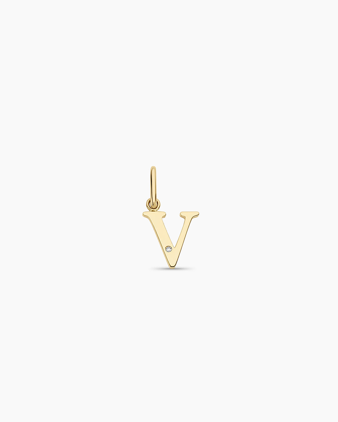 Diamond Vintage Alphabet Charm || option::14K Solid Gold, V