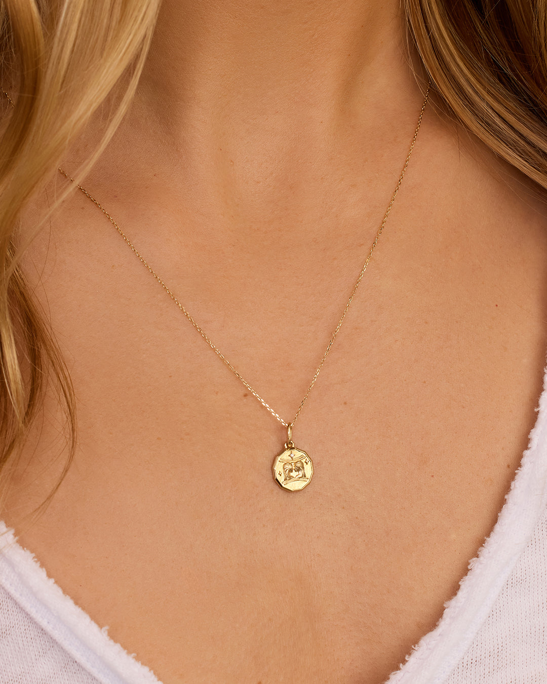 Diamond Zodiac Coin Charm || option::14K Solid Gold, Gemini