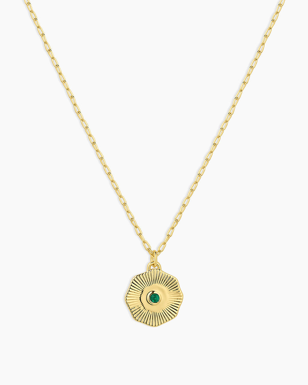 Birthstone Coin Necklace || option::18K Gold Plated, Green Agate - May