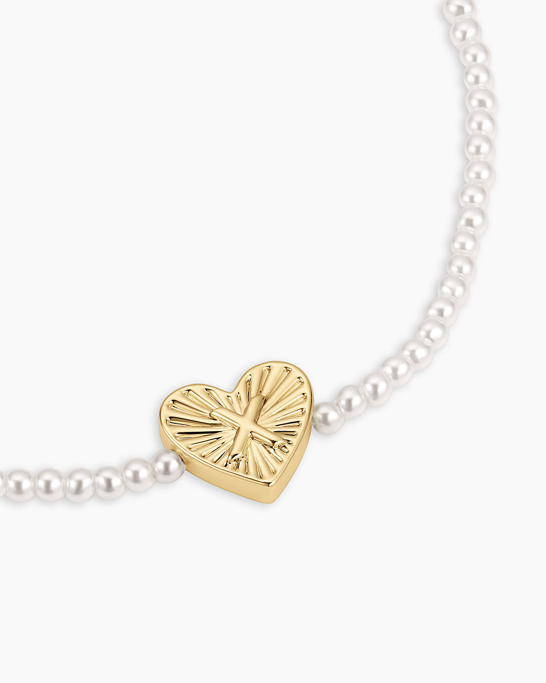 Pearl Vintage Heart Alphabet Bracelet || option::18K Gold Plated, X