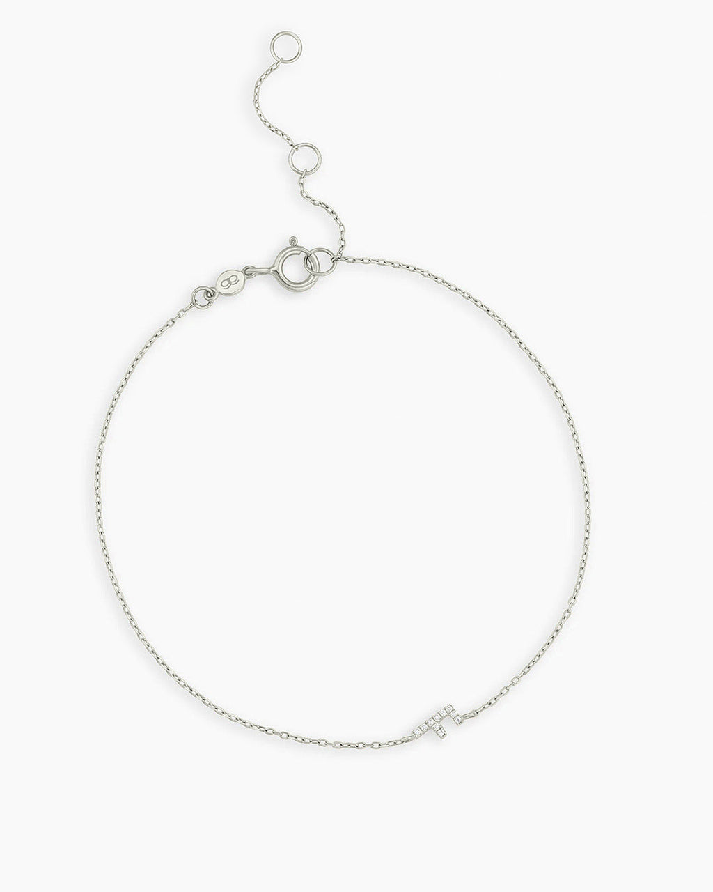 Diamond Pavé Alphabet Bracelet #F || option::14K Solid White Gold, F