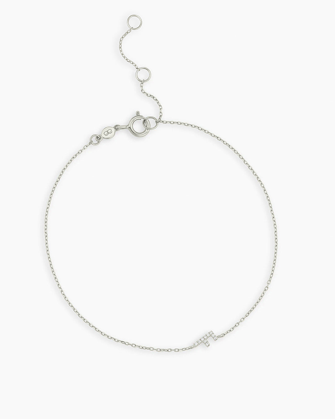 Diamond Pavé Alphabet Bracelet #F || option::14K Solid White Gold, F