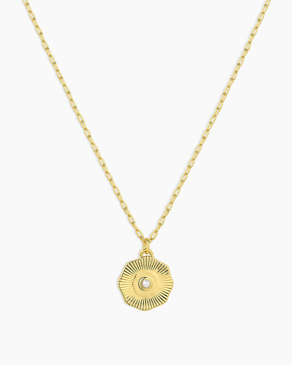 Birthstone Coin Necklace || option::18K Gold Plated, Pearl - June
