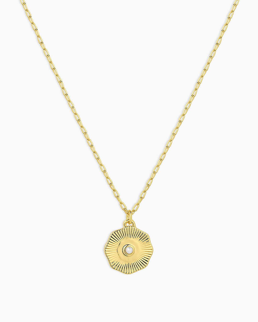 Birthstone Coin Necklace || option::18K Gold Plated, Pearl - June