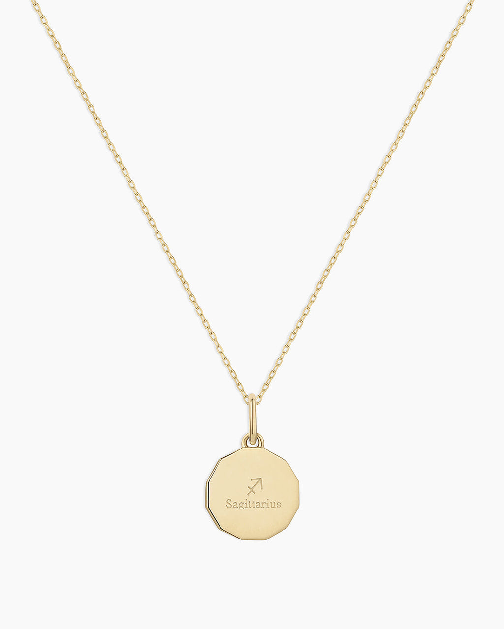 Diamond Zodiac Coin Charm Necklace || option::14K Solid Gold, Sagittarius