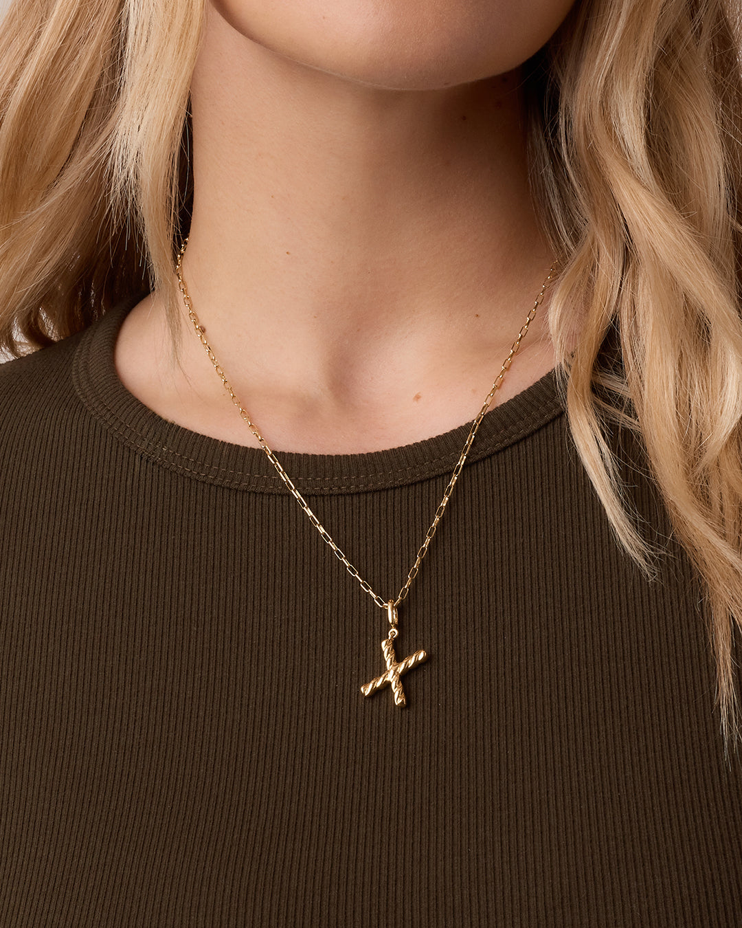 Crew Alphabet Statement Charm Necklace || option::18K Gold Plated, X