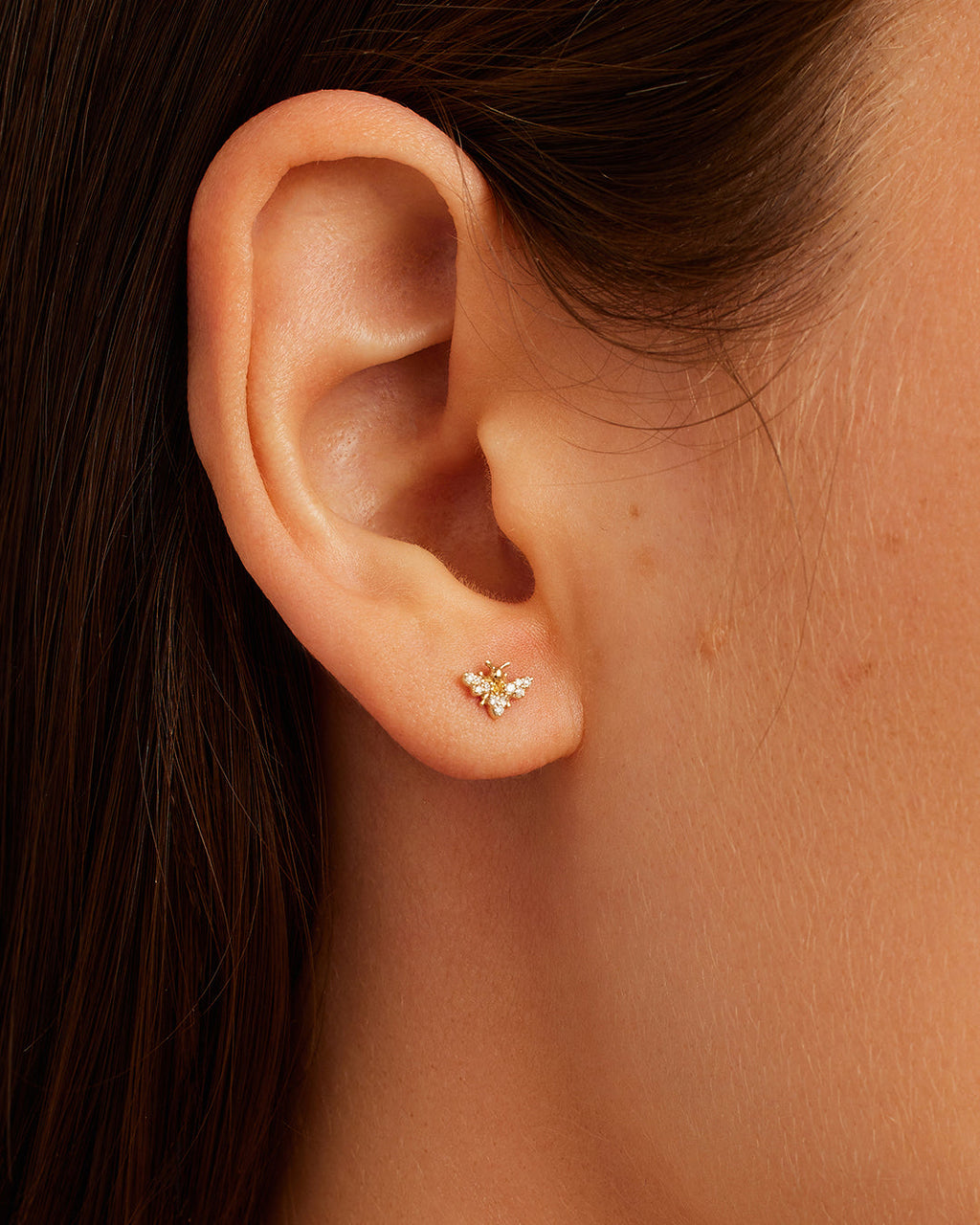 Diamond Bee Studs || option::14K Solid Gold