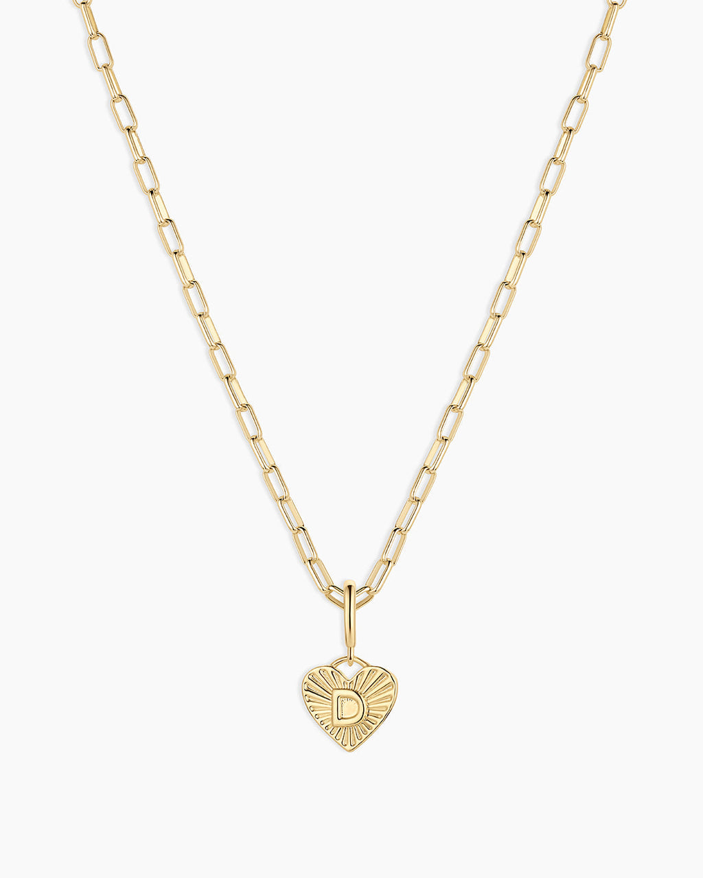 Vintage Heart Alphabet Charm Necklace -  D || option::18K Gold Plated, D