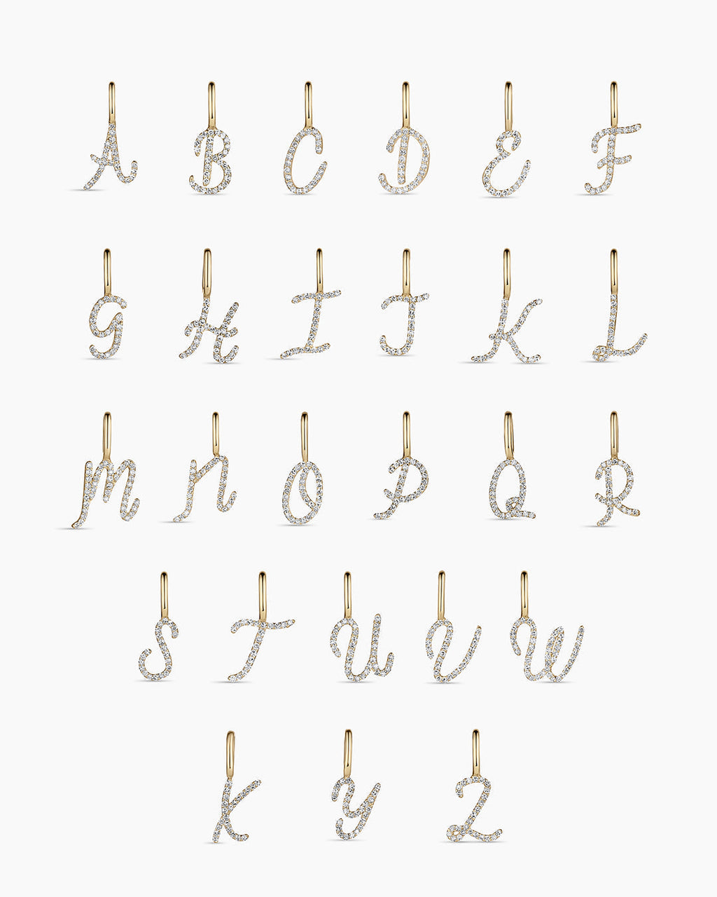 Diamond Script Alphabet Charm Necklace | All Letters