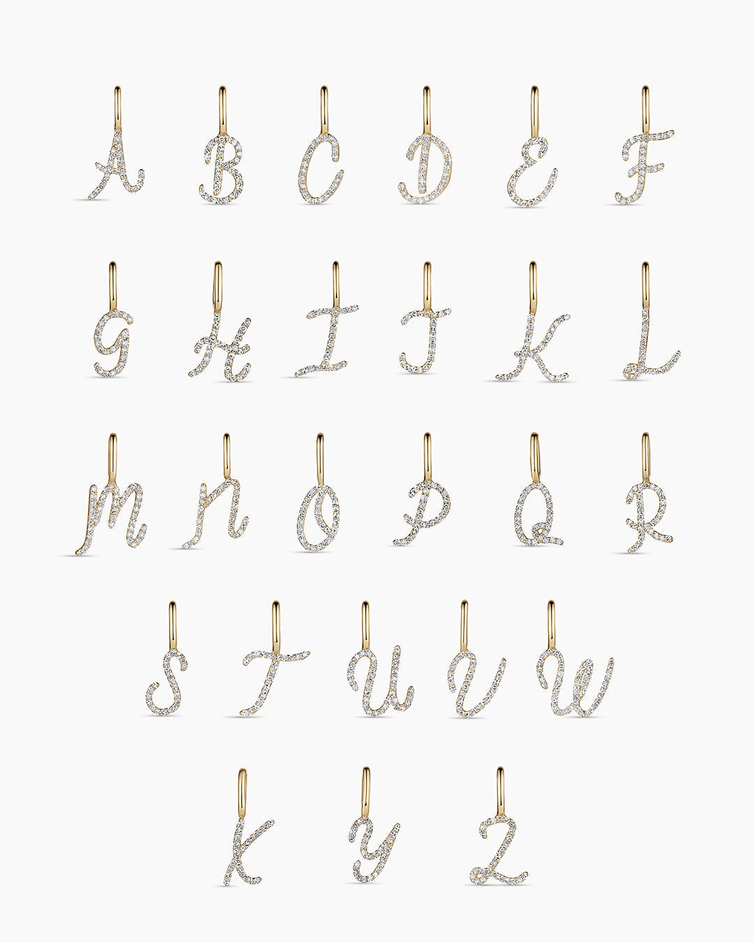 Diamond Script Alphabet Charm Necklace | All Letters