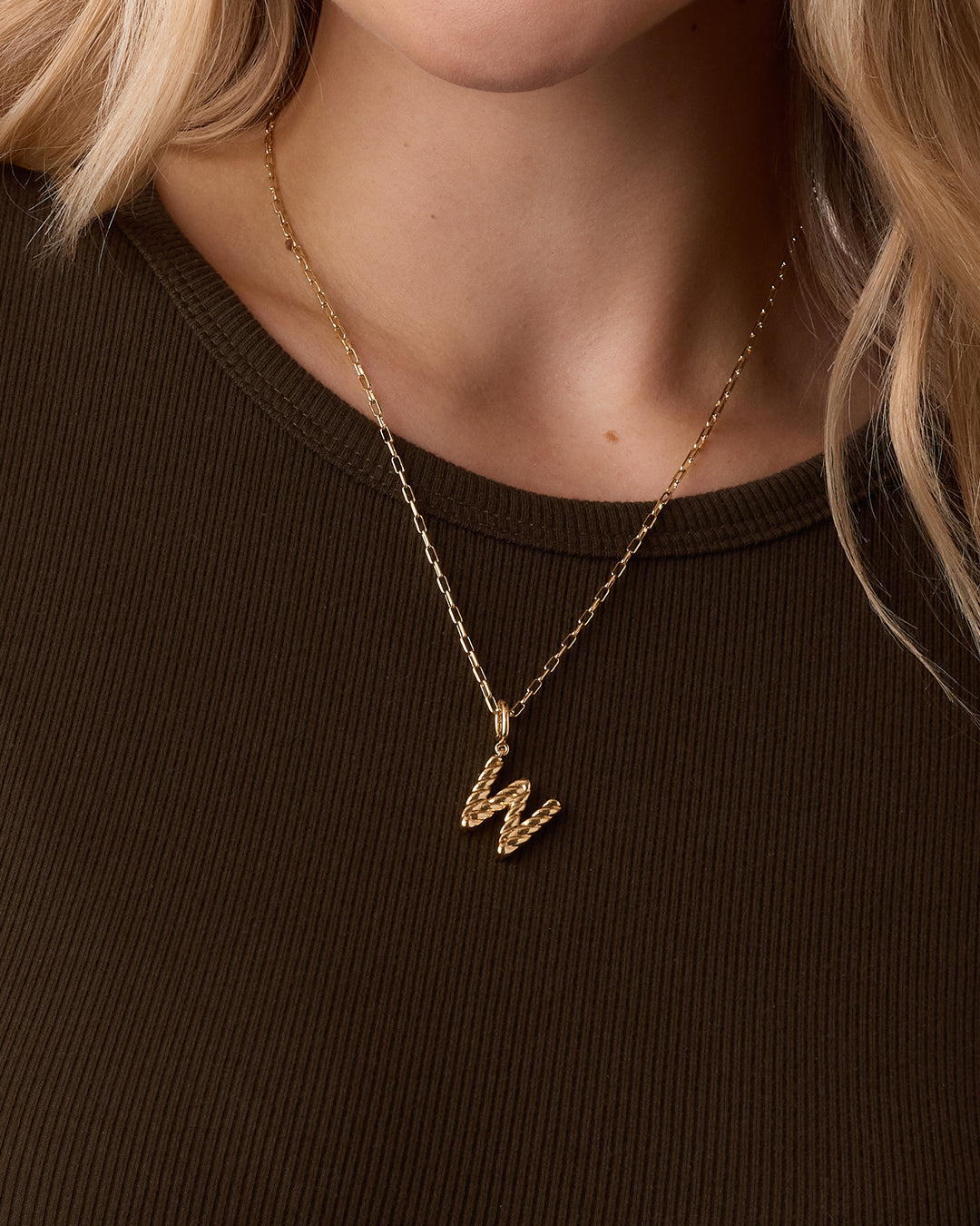 Crew Alphabet Statement Charm Necklace || option::18K Gold Plated, W