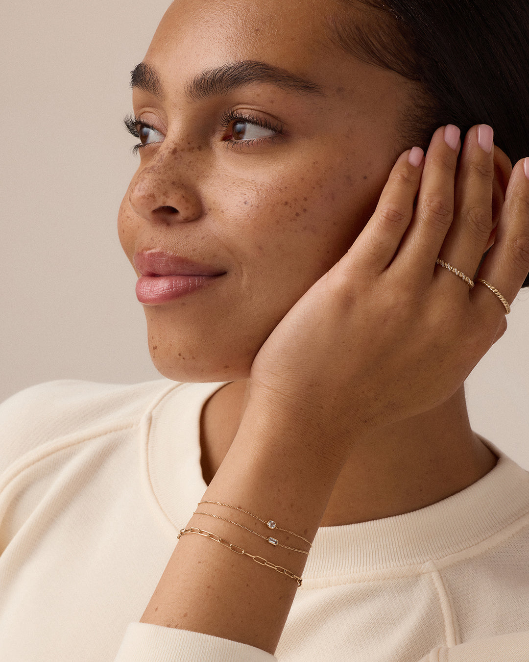 14K Gold Wilder Birthstone Bracelet || option::14K Solid Gold, White Topaz - April