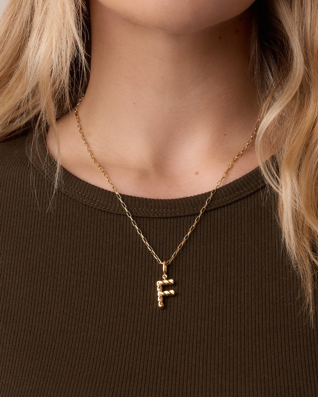 Crew Alphabet Statement Charm Necklace || option::18K Gold Plated, F