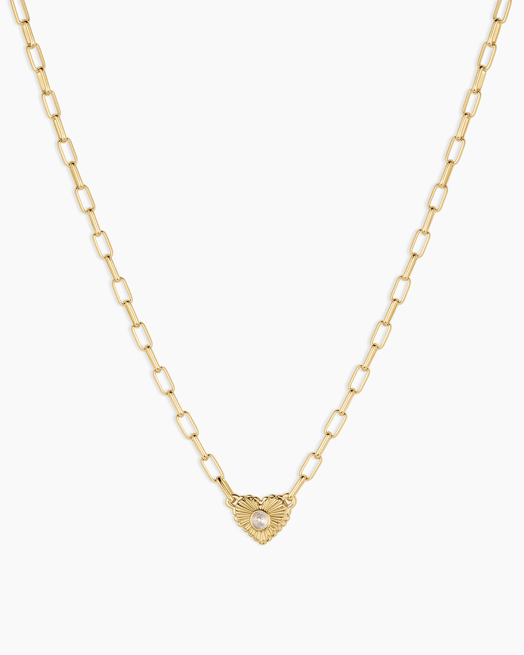 Birthstone Heart Necklace || option::18K Gold Plated, White Topaz - April