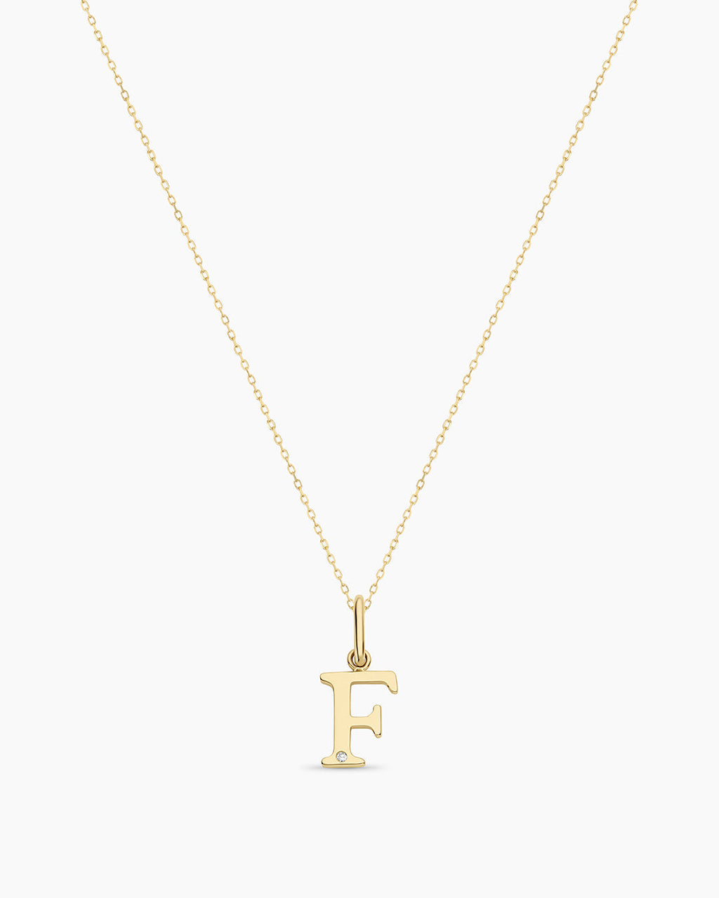 Diamond Vintage Alphabet Necklace || option::14K Solid Gold, F