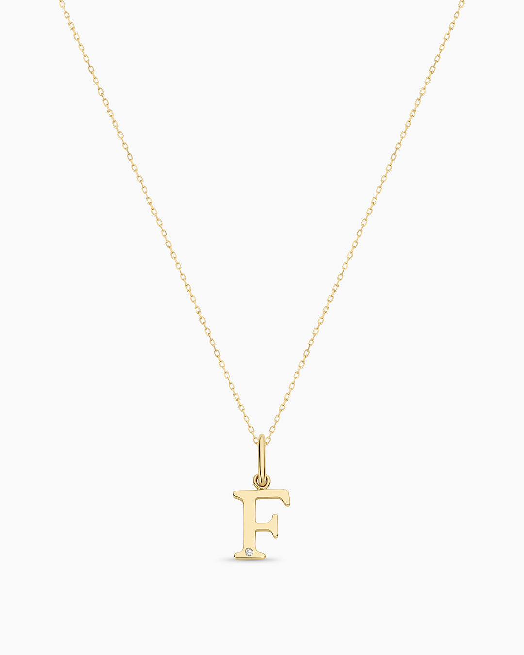 Diamond Vintage Alphabet Necklace || option::14K Solid Gold, F