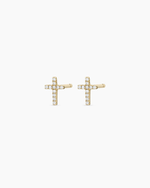 Diamond Cross Studs || option::14K Solid Gold