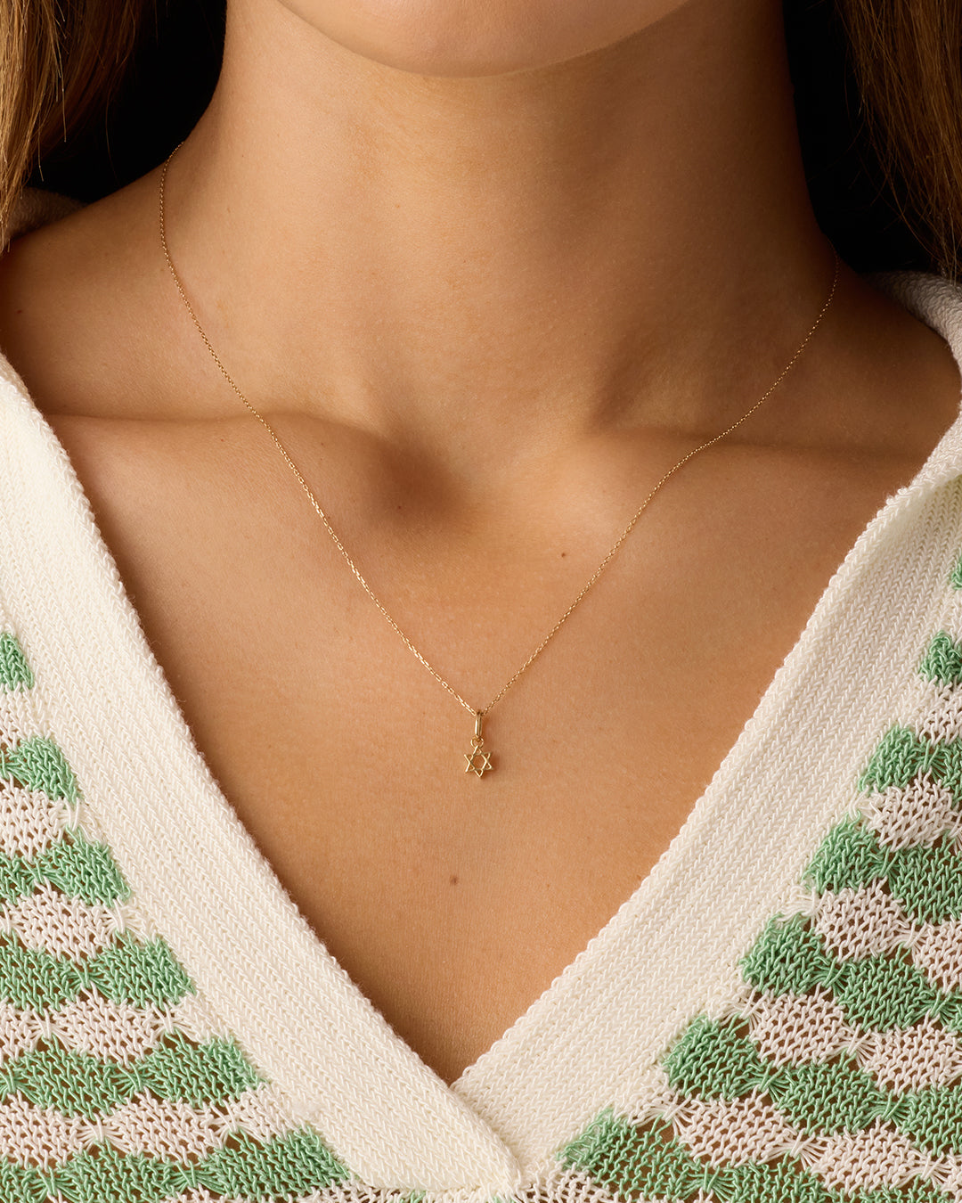 14K Gold Star of David Charm Necklace || option::14K Solid Gold