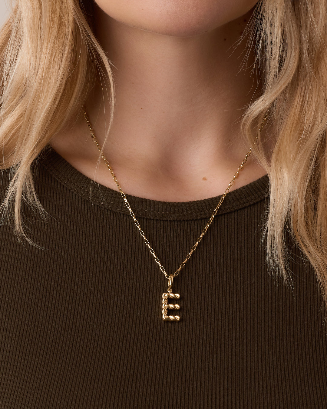 Crew Alphabet Statement Charm Necklace || option::18K Gold Plated, E