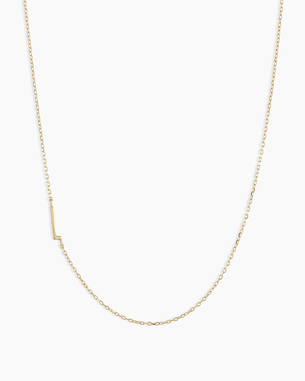 Woman wearing Alphabet Necklace || option::14K Solid Gold, L