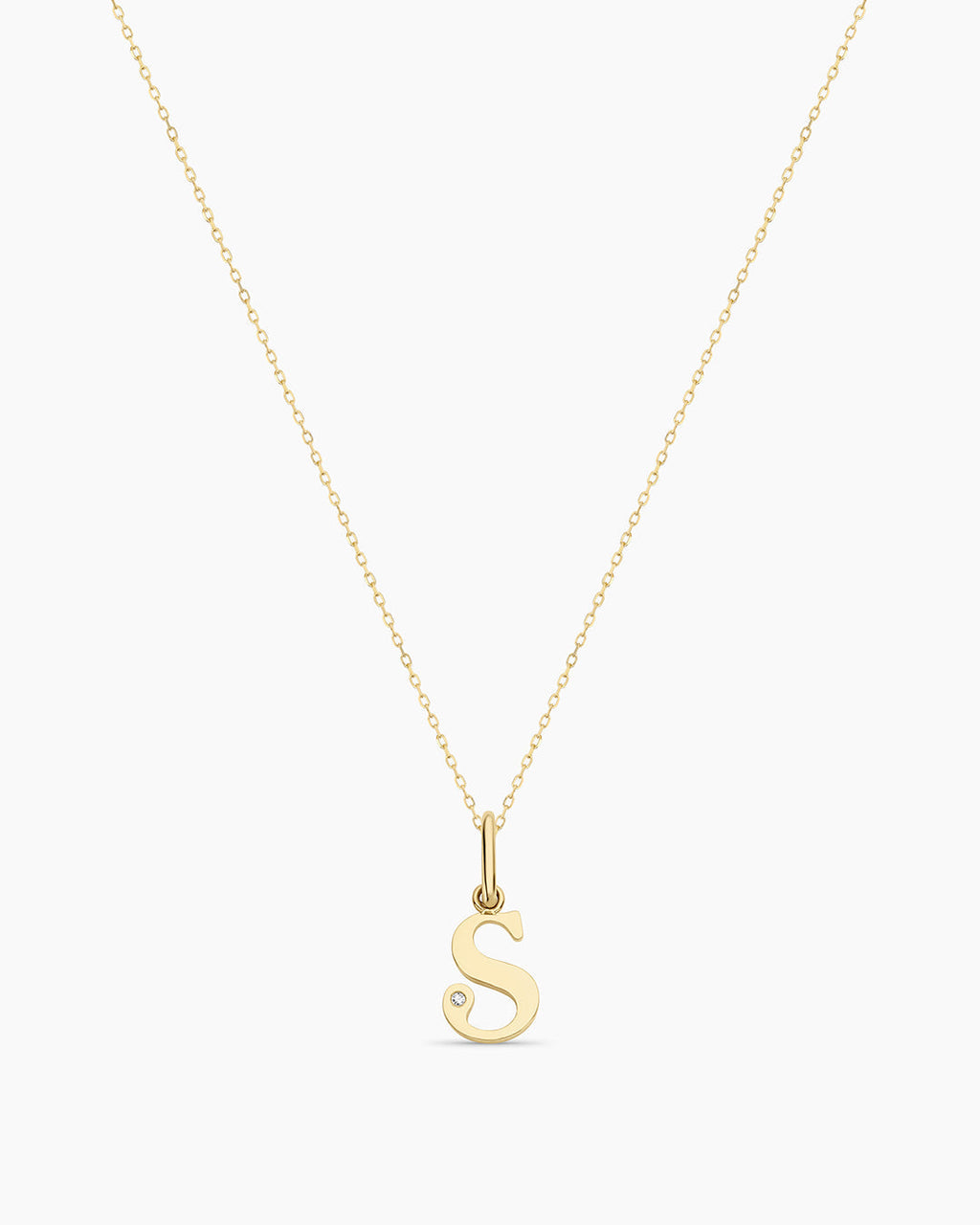 Diamond Vintage Alphabet Necklace || option::14K Solid Gold, S