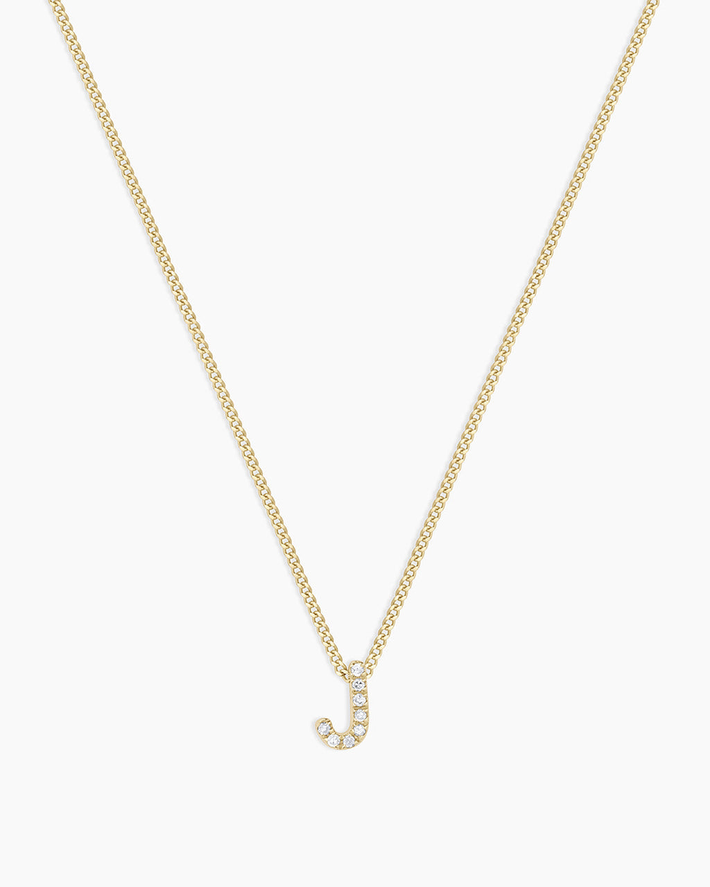 Diamond Alphabet Necklace || option::14K Solid Gold, J