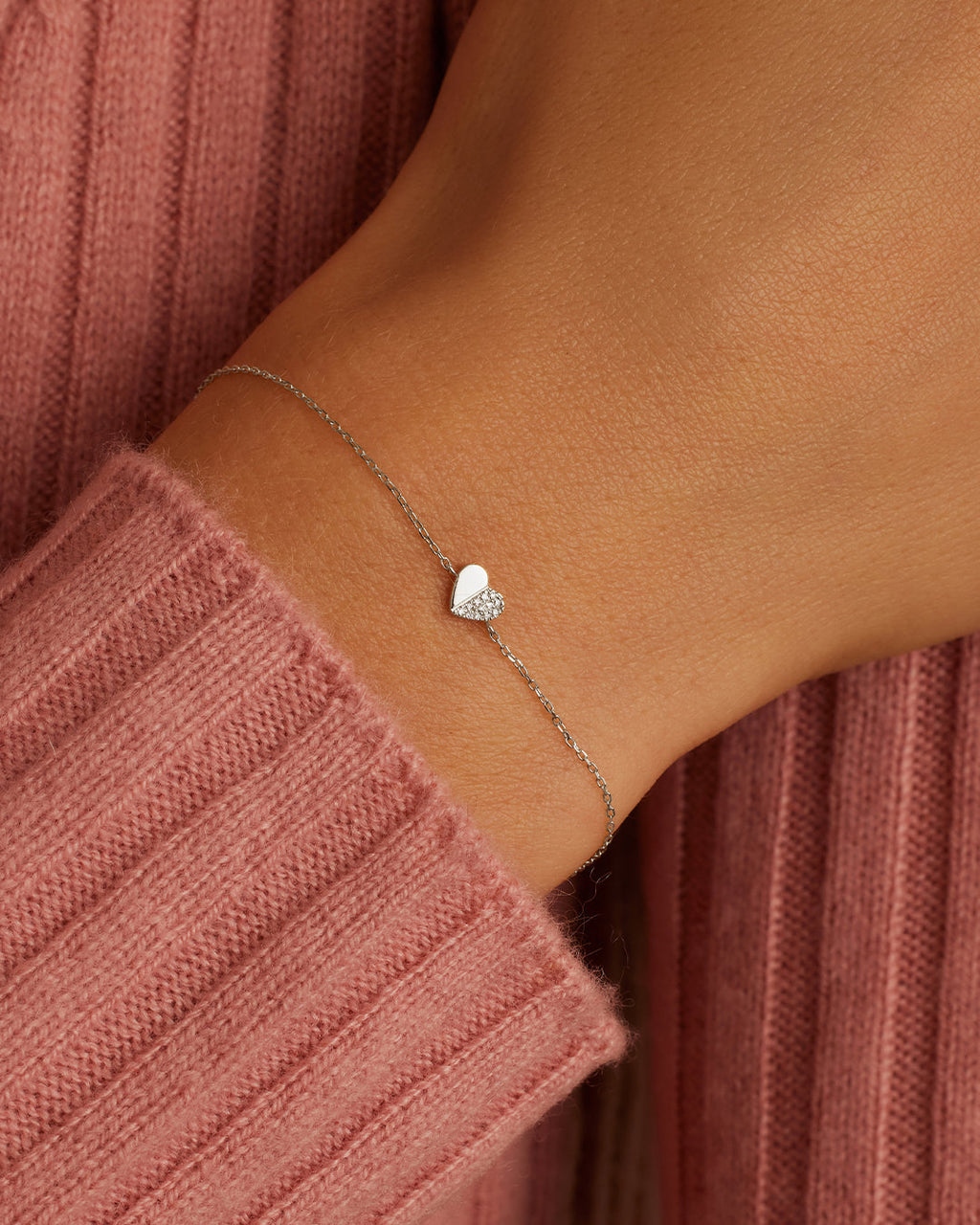 Diamond Bond Bracelet || option::14K Solid White Gold, Single - Diamonds Right