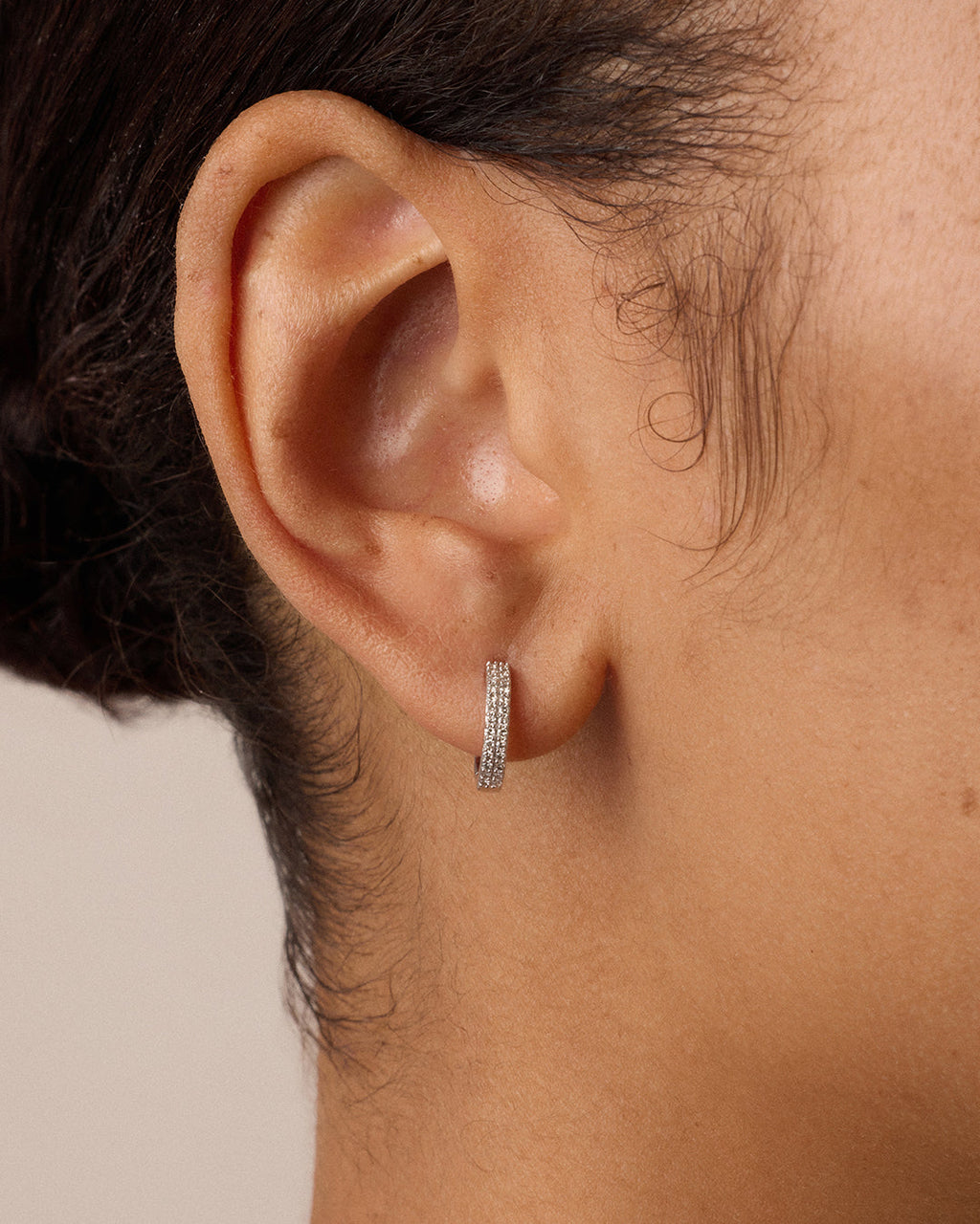 Diamond Double Down Huggies || option::14K Solid White Gold, 11mm