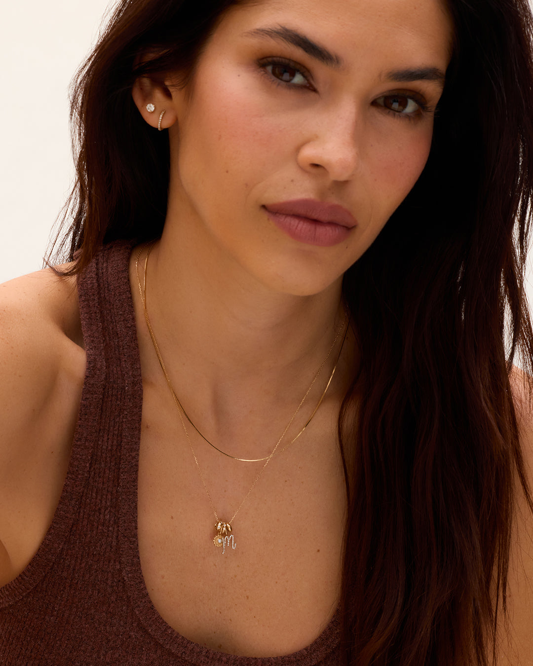 Diamond Script Alphabet Charm Necklace || option::14K Solid Gold, H