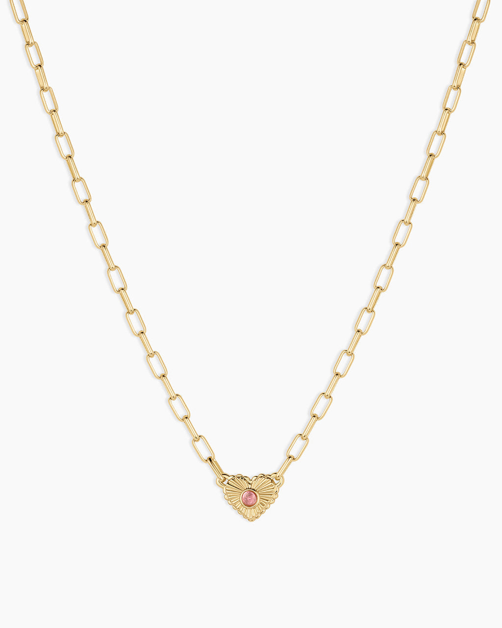 Birthstone Heart Necklace || option::18K Gold Plated, Pink Tourmaline - October