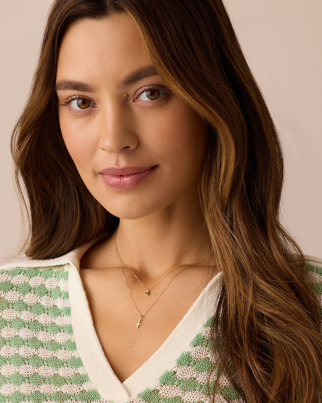 14K Gold Cross Charm Necklace || option::14K Solid Gold