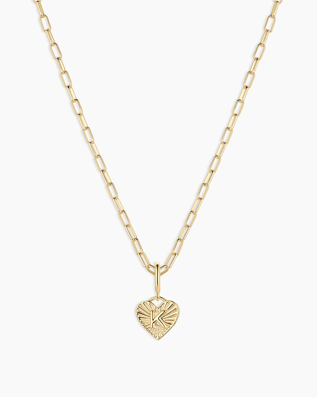Vintage Heart Alphabet Charm Necklace -  K || option::18K Gold Plated, K