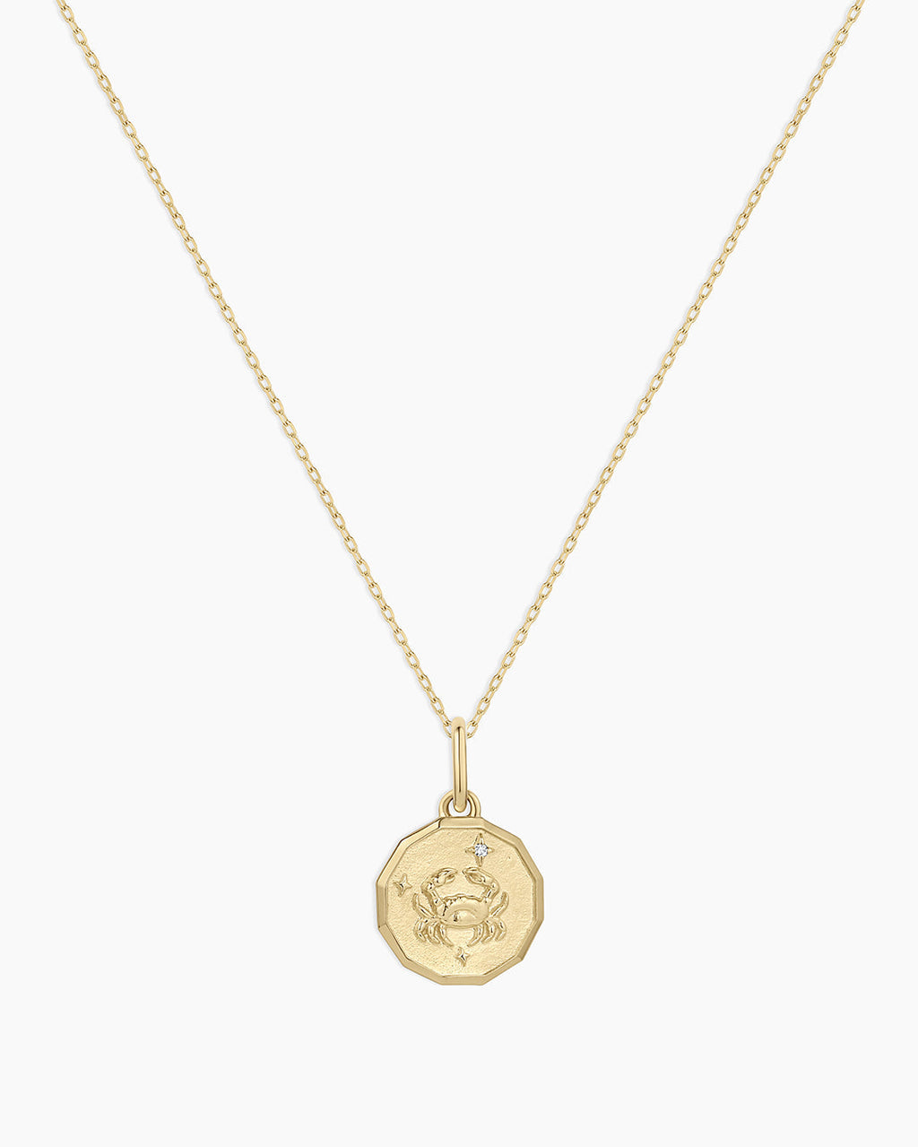 Diamond Zodiac Coin Charm Necklace || option::14K Solid Gold, Cancer