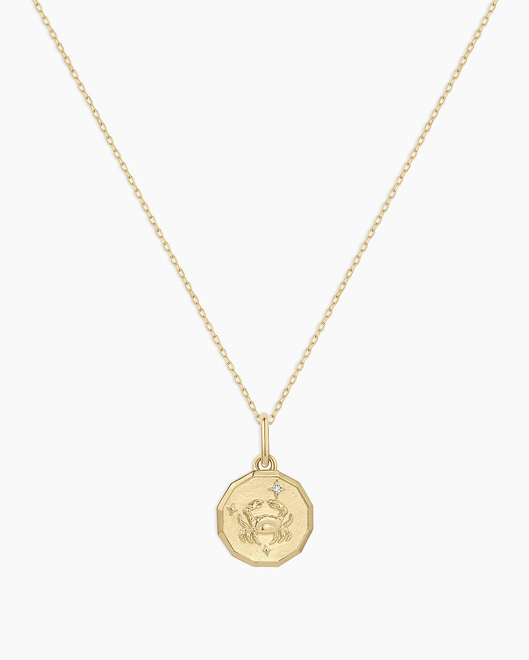 Diamond Zodiac Coin Charm Necklace || option::14K Solid Gold, Cancer