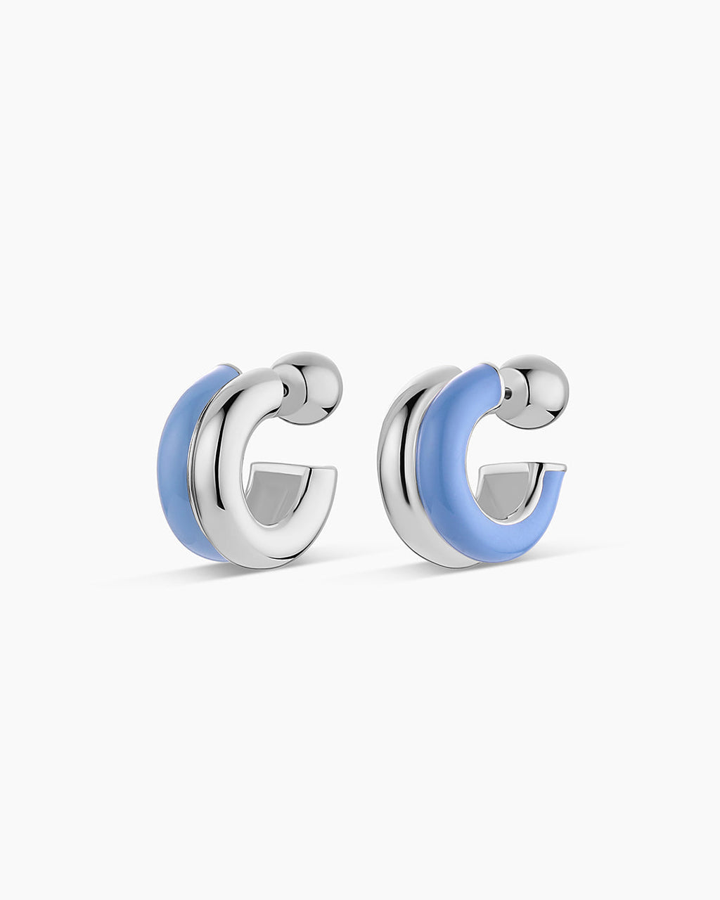 Lou Stacked Huggies || option::Silver Plated, Chambray