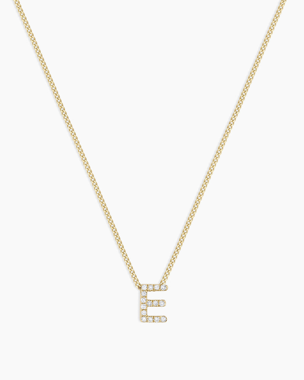 Diamond Alphabet Necklace || option::14K Solid Gold, E