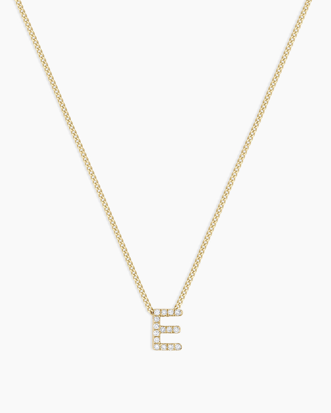 Diamond Alphabet Necklace || option::14K Solid Gold, E