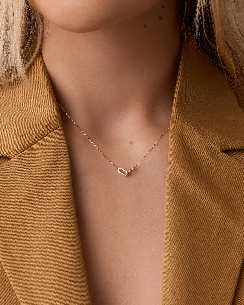 Diamond Bond Interlocking Link Necklace || option::14K Solid Gold, Set