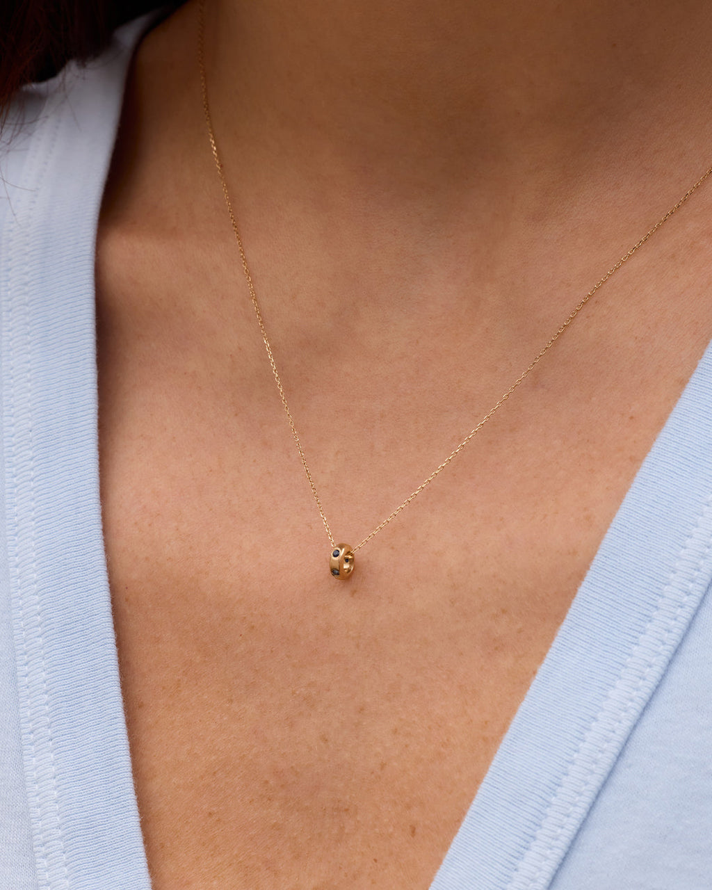 14K Gold Birthstone Halo Charm || option::14K Solid Gold, Blue Sapphire - September