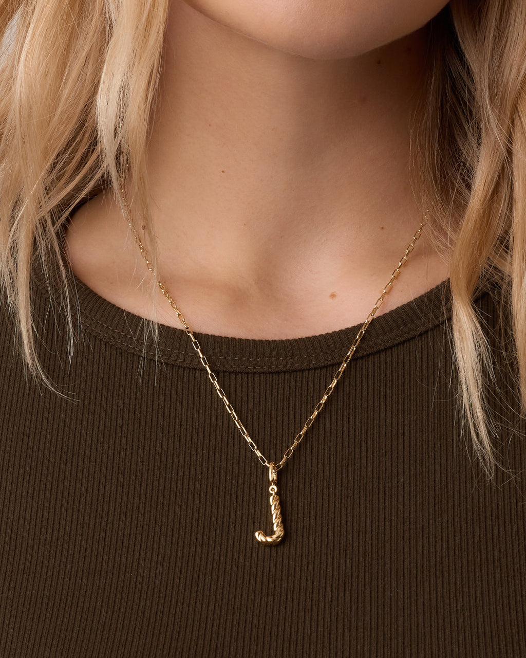 Crew Alphabet Statement Charm Necklace || option::18K Gold Plated, J