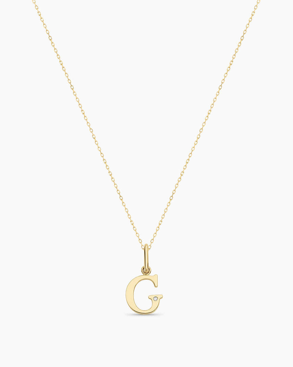 Diamond Vintage Alphabet Necklace || option::14K Solid Gold, G