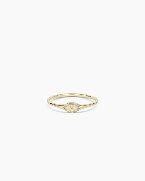 Diamond Love Signet Ring || option::14K Solid Gold