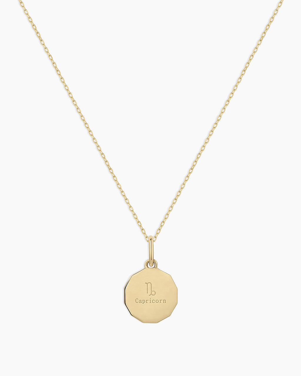 Diamond Zodiac Coin Charm Necklace || option::14K Solid Gold, Capricorn