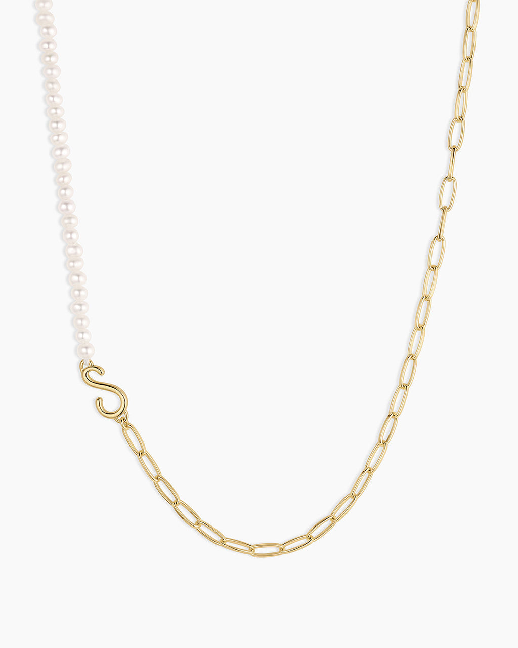 Lou Pearl Alphabet Necklace || option::18K Gold Plated, S