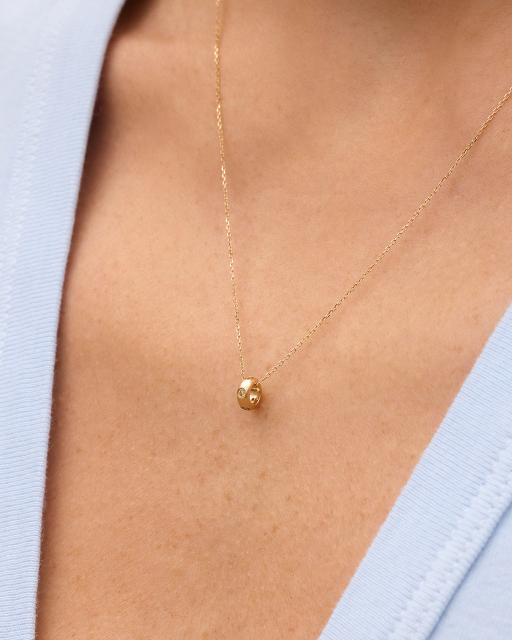 14K Gold Birthstone Halo Charm Necklace || option::14K Solid Gold, Peridot - August