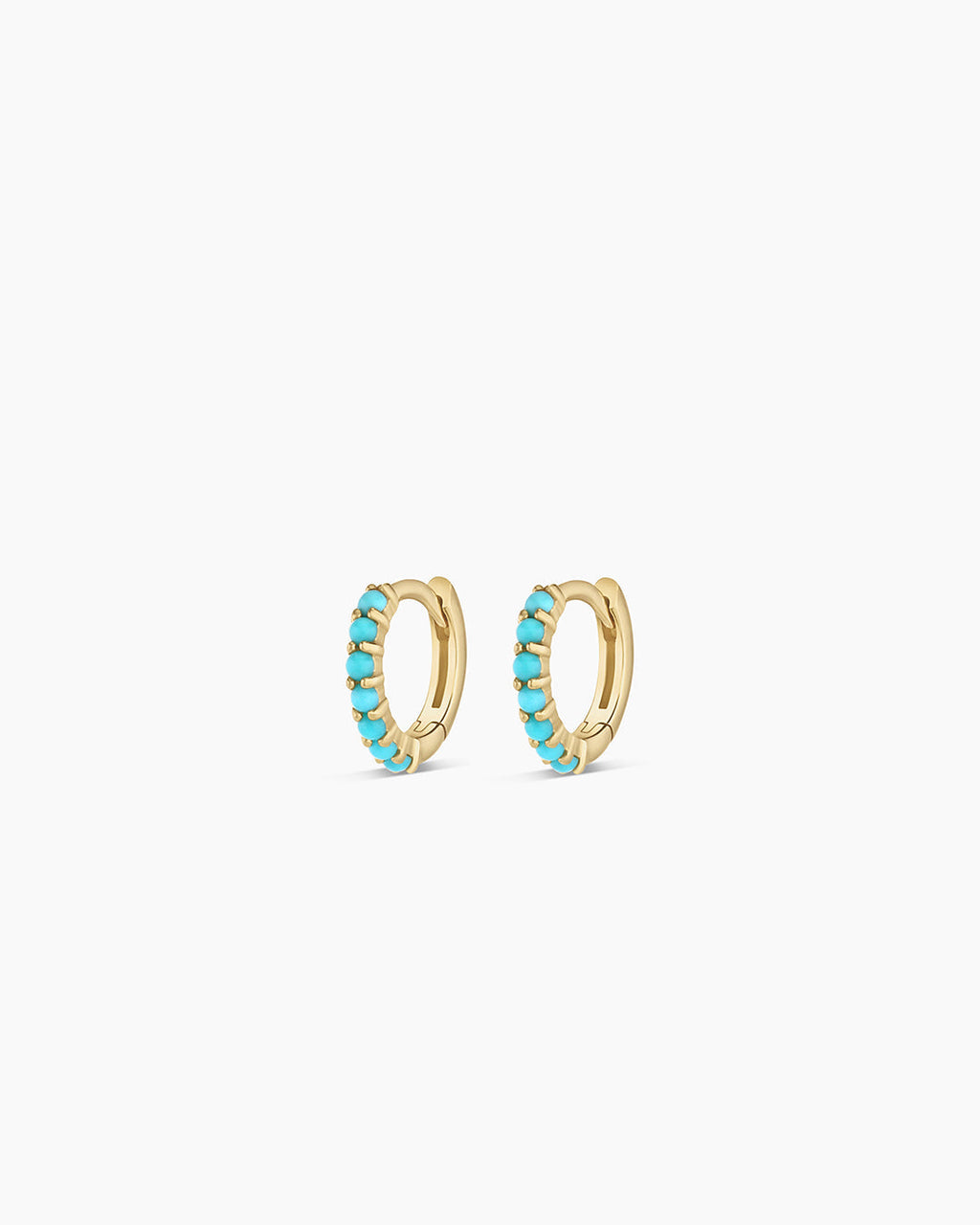 Turquoise Row Huggies || option::14K Solid Gold