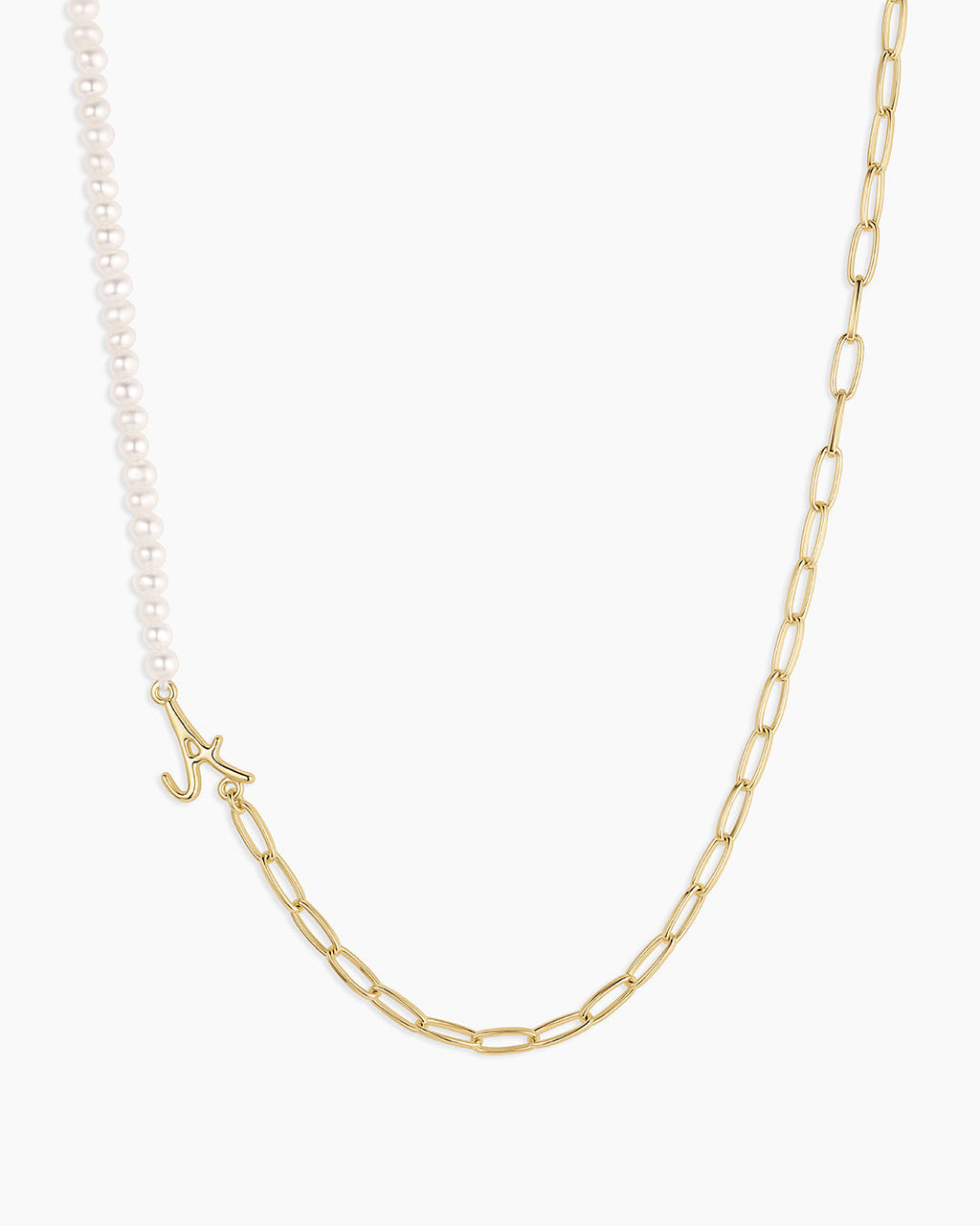 Lou Pearl Alphabet Necklace || option::18K Gold Plated, A